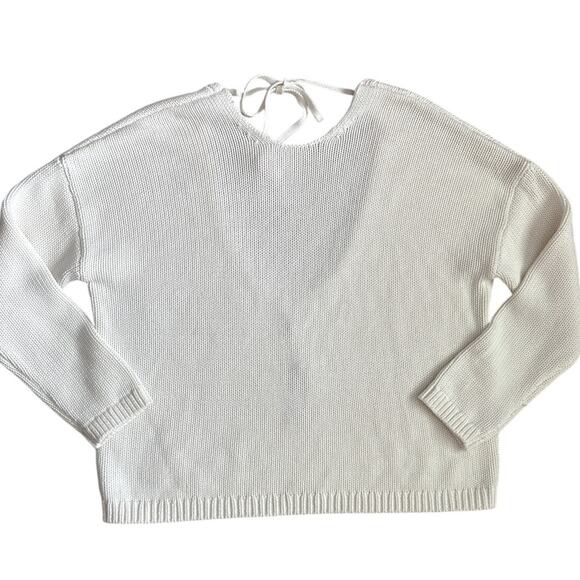 Banana Republic Cotton Silk Blend Open Back Tie Neck Sweater in Cream Size XS - Picture 8 of 10